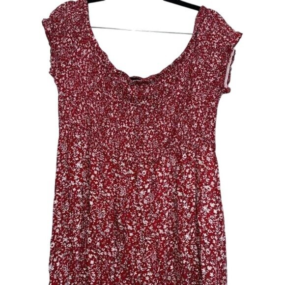 Red Floral Smocked Maxi Dress For Women 4XL 100% Rayon Lightweight & Stretchy Fa - Picture 7 of 12